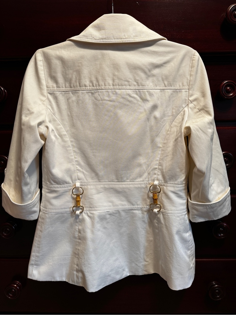 Y2K Milly White Safari Utility Jacket with Gold Bamboo Accents Hardware - Picture 3 of 3